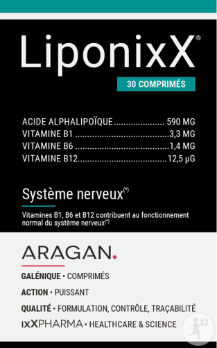 ixX Pharma LiponixX Système Nerveux Acide Alpha-Lipoïque & Vitamines B Actives 30 Comprimés