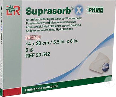 Lohmann & Rauscher Suprasorb X + PHMB Pansement HydroBalance Antimicrobien 14x20cm 5 Pièces (20542)