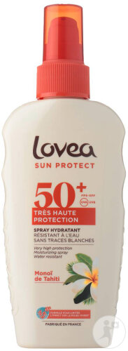 Lovea Spray Hydratant IP50+Très Haute Protection Monoï De Tahiti Flacon Pompe 150ml 