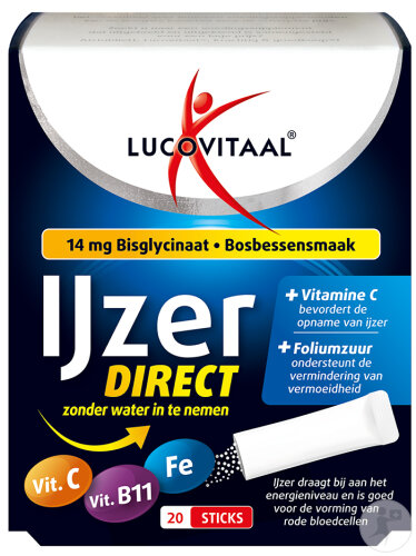 Lucovitaal Bisglycinate De Fer Direct Saveur Myrtille 20 Sticks