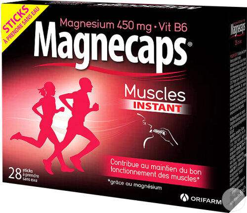 Magnecaps Muscles Magnésium 450mg et vitamine B6 28 Sticks