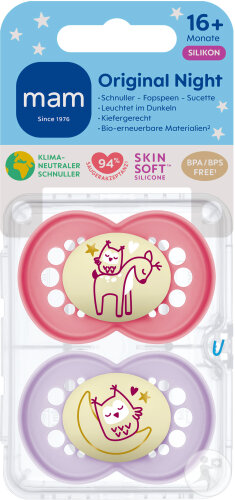Mam Sucette Original Night Silicone Pure +16 Mois Rose 2 Pièces