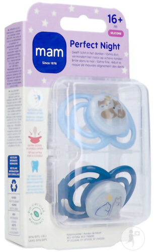 Mam Sucette Perfect Night Silicone Pure +16 Mois Bleu 2 Pièces
