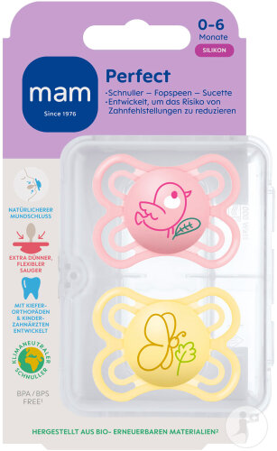 Mam Sucette Perfect Silicone Pure 0-6 Mois Lilas 2 Pièces