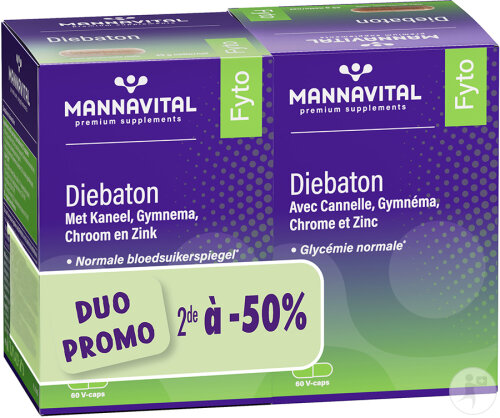 Mannavital Diebaton Glycèmie Normale Avec Canelle Gymnèma Chrome Et Zinc 60 Gélules 2ème À -50%