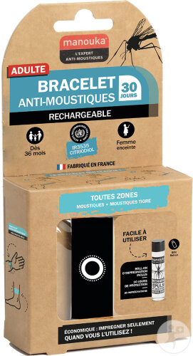 Manouka Bracelet Anti-Moustiques Uni Noir 1 Pièce