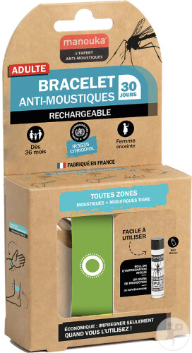 Manouka Bracelet Anti-Moustiques Uni Vert 1 Pièce
