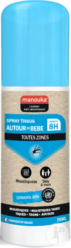 Manouka Répulsif Moustiquaire Chambre Bébé Toutes Zones Flacon Spray 75ml