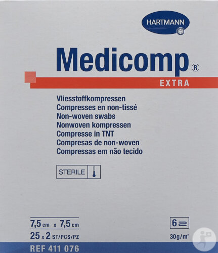 Medicomp Extra 6 Plis S30 7,5x7,5cm Stérile 25 x 2 Pièces