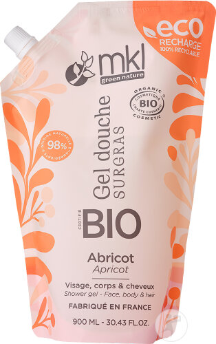 MKL Green Nature Gel Douche Surgras Abricot Bio Eco Visage/Corps/Cheveux Recharge 900ml