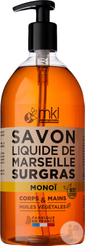 MKL Green Nature Savon Liquide De Marseille Surgras Monoï Corps/Mains Bio Pomp-Flacon 1l