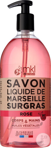 MKL Green Nature Savon Liquide De Marseille Surgras Rose Corps/Mains Pomp-Flacon 1l