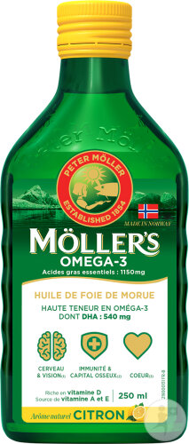 Moller's Oméga-3 Huile De Foie De Morue Liquide Arome Naturel Citron 250ml