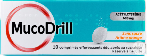 Mucodrill 600mg Acétylcystéine Sans Sucre 10 Comprimés Effervescents