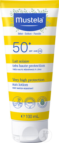 Mustela Bébé Enfant Lait Solaire Très Haute Protection IP50+ Peau Sensible Intolérante Soleil 100ml