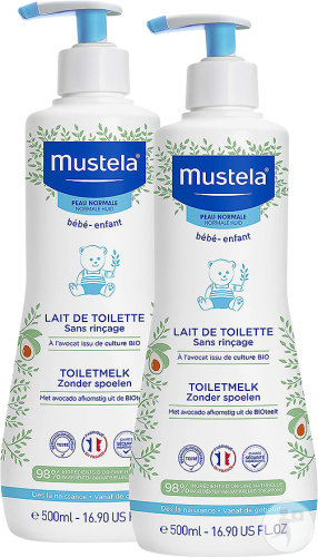 Pack De 2 Mustela Lait De Toilette Sans Rinçage À L'Avocat Bio Visage Et Siège Flacon 500ml 
