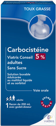 Mylan Carbocistéine 5% Adultes Toux Grasse Solution Buvable Sans Sucre Flacon 200ml