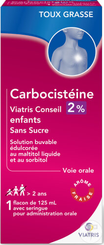 Mylan Sas Carbocistéine 2% Enfants Sans Sucre Solution Buvable Édulcorée Flacon 125ml