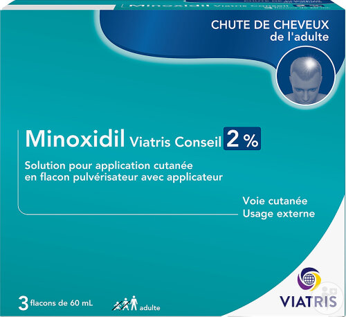Mylan Sas Minoxidil 2% Solution Application Cutanée Flacons 3x60ml