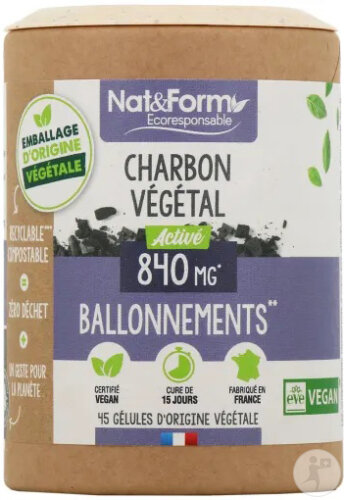 Nat&Form Charbon Végétal 45 Gélules Écoresponsable