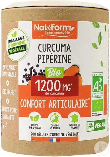 Nat&Form Curcuma Pipérine Bio Confort Articulaire 200 Gélules