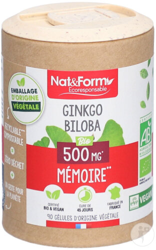 Nat&Form Ginkgo Biloba Bio Mémoire 90 Gélules Écoresponsable