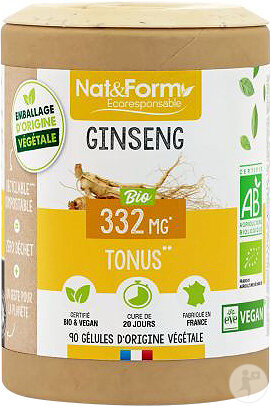 Nat&Form Ginseng Rouge Bio 332mg Tonus 90 Gélules Écoresponsable
