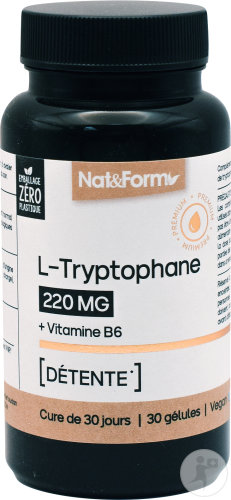 Nat&Form L-Tryptophane 220mg + Vitamine B6 Complément Alimentaire Détente 30 Gélules