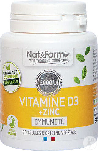 Nat&Form Vitamine D3/Zinc 60 Gélules