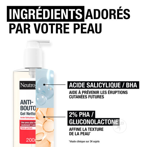 Neutrogena Anti-Boutons+ Gel Nettoyant Acide Salicylique Sans Parfum Flacon Pompe 200ml-4