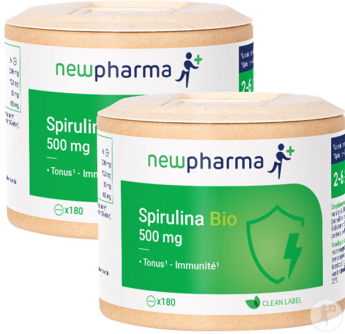 Pack De 2 Newpharma Spiruline Bio 500mg Complément Alimentaire 2x180 Comprimés