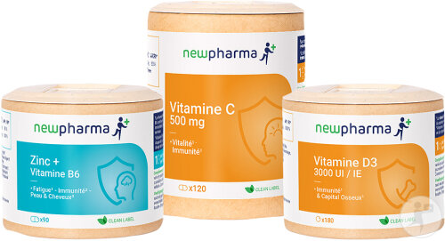 Newpharma Triopack Immunité Vitamine D + Vitamine C + Zinc Compléments Alimentaires