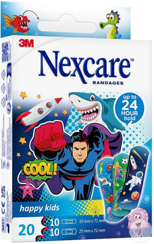 Nexcare 3M Happy Kids Cool Pansements Superhero Assortiment 20 Pièces 