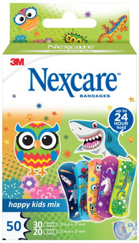 Nexcare Pansements Enfants Happy Kids Mix 2 Tailles Assorties 50 Pièces
