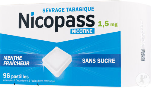 Nicopass 1,5mg Menthe Fraîche Sans Sucre 96 Pastilles