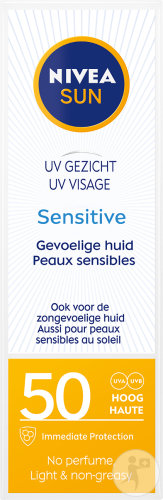 Nivea Sun UV Visage Sensitive IP50 Protection Immédiate Sans Parfum Peaux Sensibles 50ml
