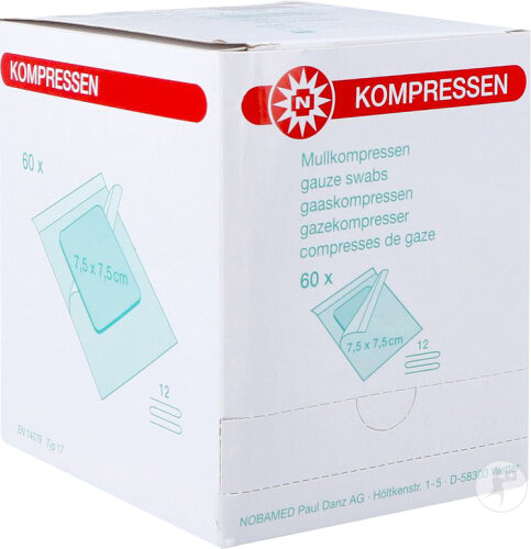 Noba Compresses Stériles 12 Plis 7,5x7,5cm 60 Pièces (9320191)