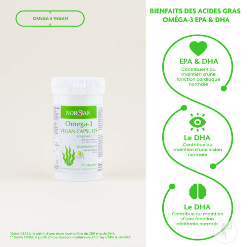 Norsan Omega-3 Vegan Capsules À L'Huile Végétale D'Algue 1700mg Capsules 80-4