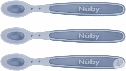 Nûby Cuillères Thermosensensibles Brevetées À Bord Doux +3 Mois Bleu 3 Pièces