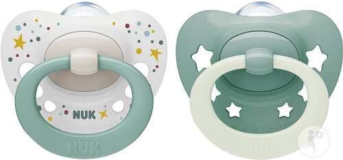 Nuk Classic Night & Day Sucettes En Silicone 6-18 Mois Vert 3 Pièces