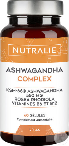 Nutralie Ashwagandha Avec Vitamines B6 Et B12 Et Rhodiole Pour L'Anxiété 60 Gélules