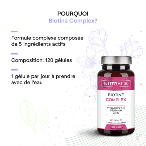 Nutralie Biotine Complex Avec Vitamines D/E/Sélénium/Zinc Cheveux/Peau/Ongles 120 Gélules-3