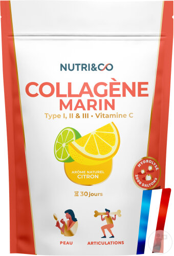 Nutri&Co Collagène Marin Type 1/2/3 Peau & Articulations Goût Citron 180g