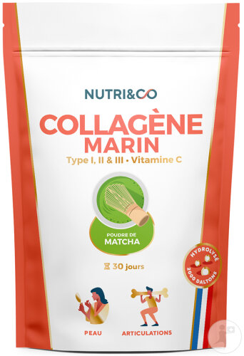 Nutri&Co Collagène Marin Type 1/2/3 Peau Et Articulations Goût Matcha 180g