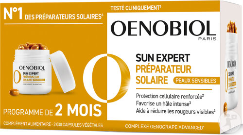 Oenobiol Sun Expert Préparateur Solaire Peau Sensible Complément Alimentaire 2x30 Capsules