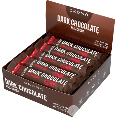 Okono Dark Chocolate 65% Cacao Raspberry 20x35g