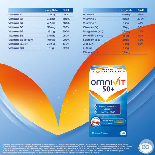 Omnivit 50+ Multivitamine Pour Énergie-Immunité-Mémoire-Santé Des Yeux 90 Gélules-4
