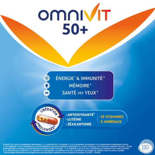 Omnivit 50+ Multivitamine Pour Énergie-Immunité-Mémoire-Santé Des Yeux 90 Gélules-8