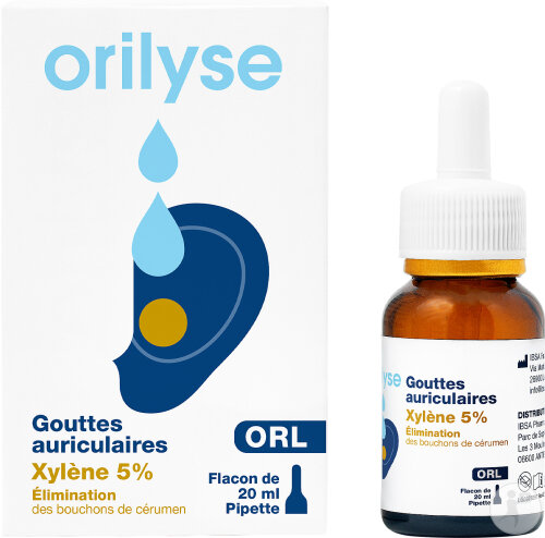 Orilyse Gouttes Auriculaires Xylène 5% Élimination Des Bouchons De Cérumen Flacon Pipette 20ml