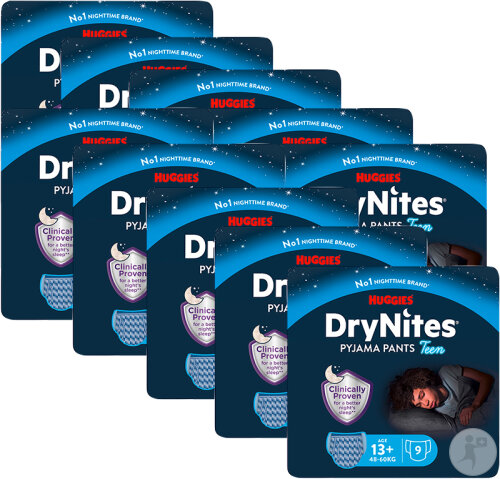 Pack De 10 DryNites Culottes Absorbantes Pour La Nuit Garçons 13+ Ans 48-60 kg 9 Pièces